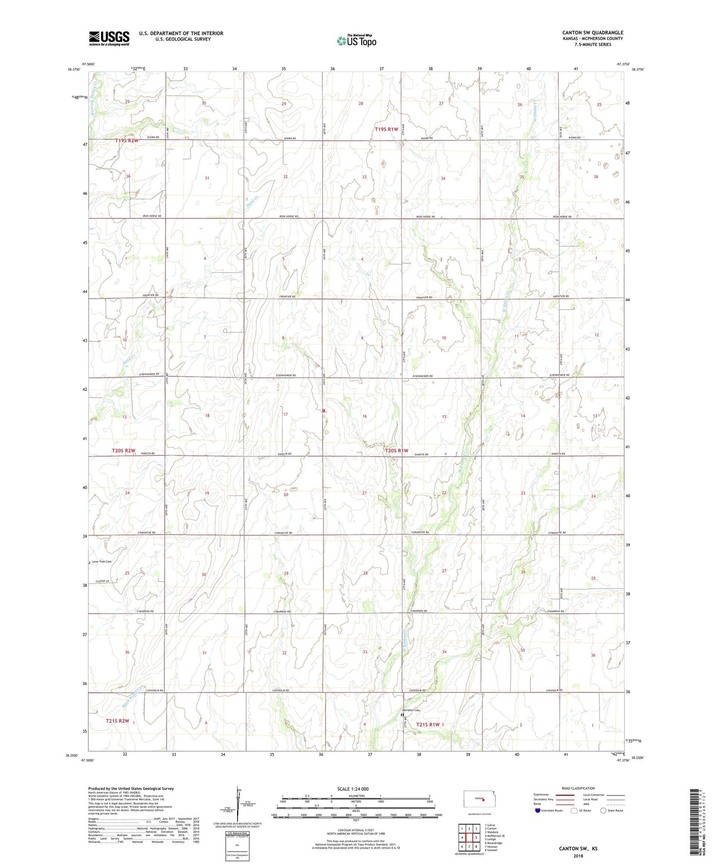Canton SW Kansas US Topo Map Image