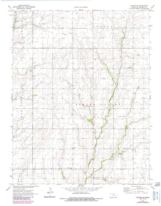 Classic USGS Canton SW Kansas 7.5'x7.5' Topo Map Image
