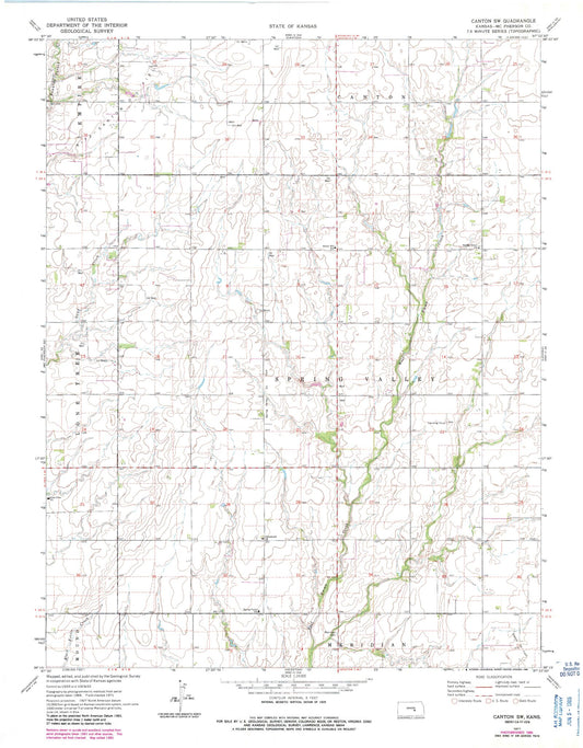 Classic USGS Canton SW Kansas 7.5'x7.5' Topo Map Image