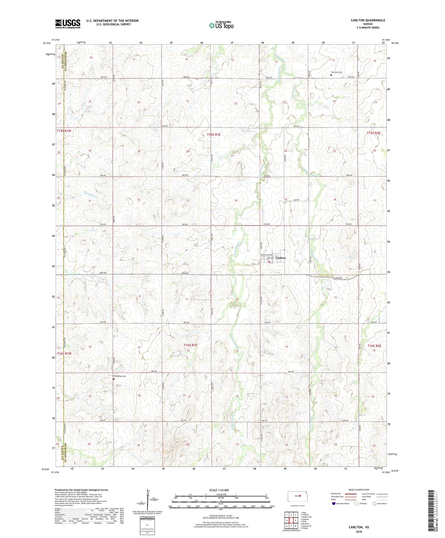 Carlton Kansas US Topo Map Image