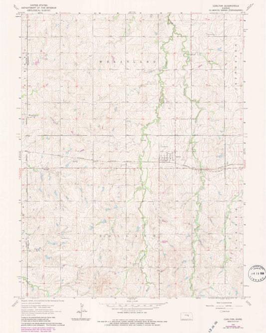 Classic USGS Carlton Kansas 7.5'x7.5' Topo Map Image