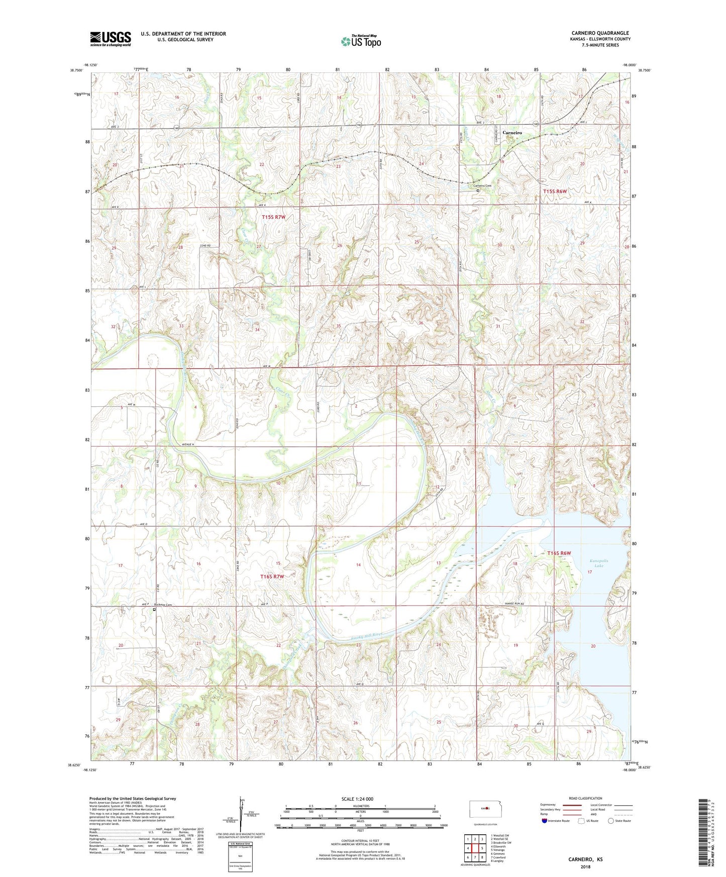 Carneiro Kansas US Topo Map Image