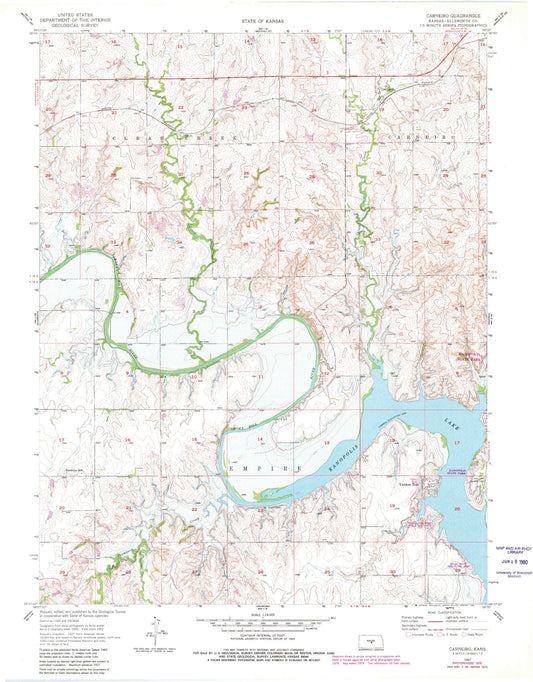Classic USGS Carneiro Kansas 7.5'x7.5' Topo Map Image