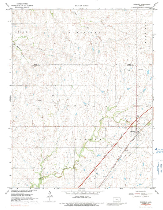 Classic USGS Cassoday Kansas 7.5'x7.5' Topo Map Image