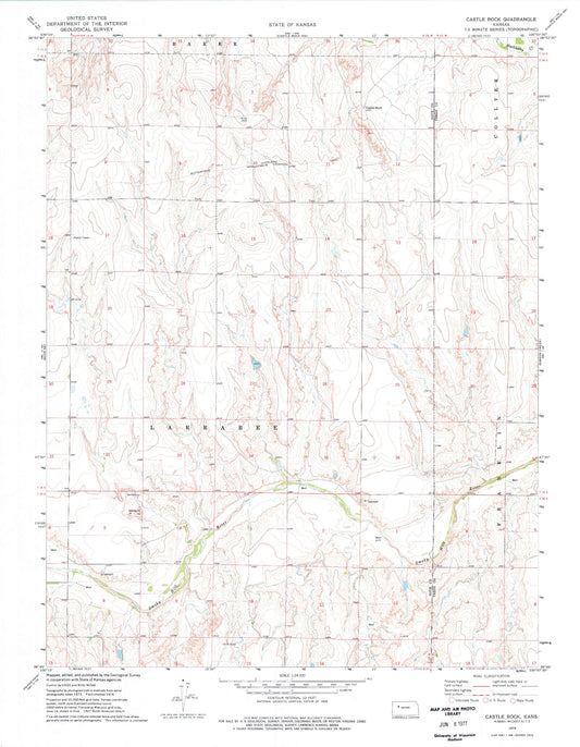Classic USGS Castle Rock Kansas 7.5'x7.5' Topo Map Image