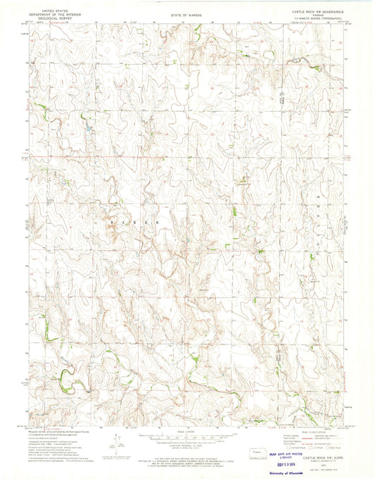 Classic USGS Castle Rock NW Kansas 7.5'x7.5' Topo Map Image