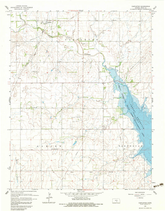 Classic USGS Castleton Kansas 7.5'x7.5' Topo Map Image