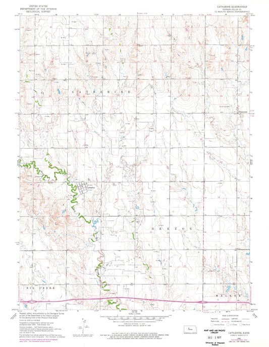Classic USGS Catharine Kansas 7.5'x7.5' Topo Map Image