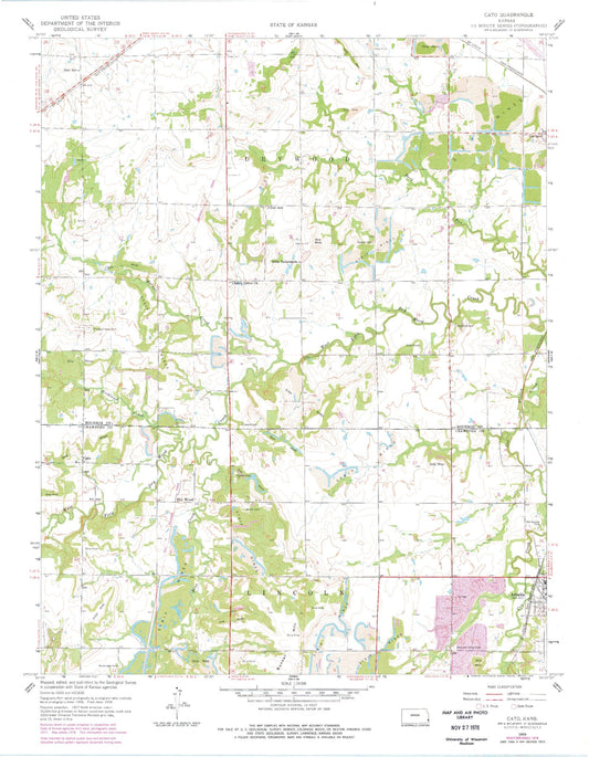 Classic USGS Cato Kansas 7.5'x7.5' Topo Map Image