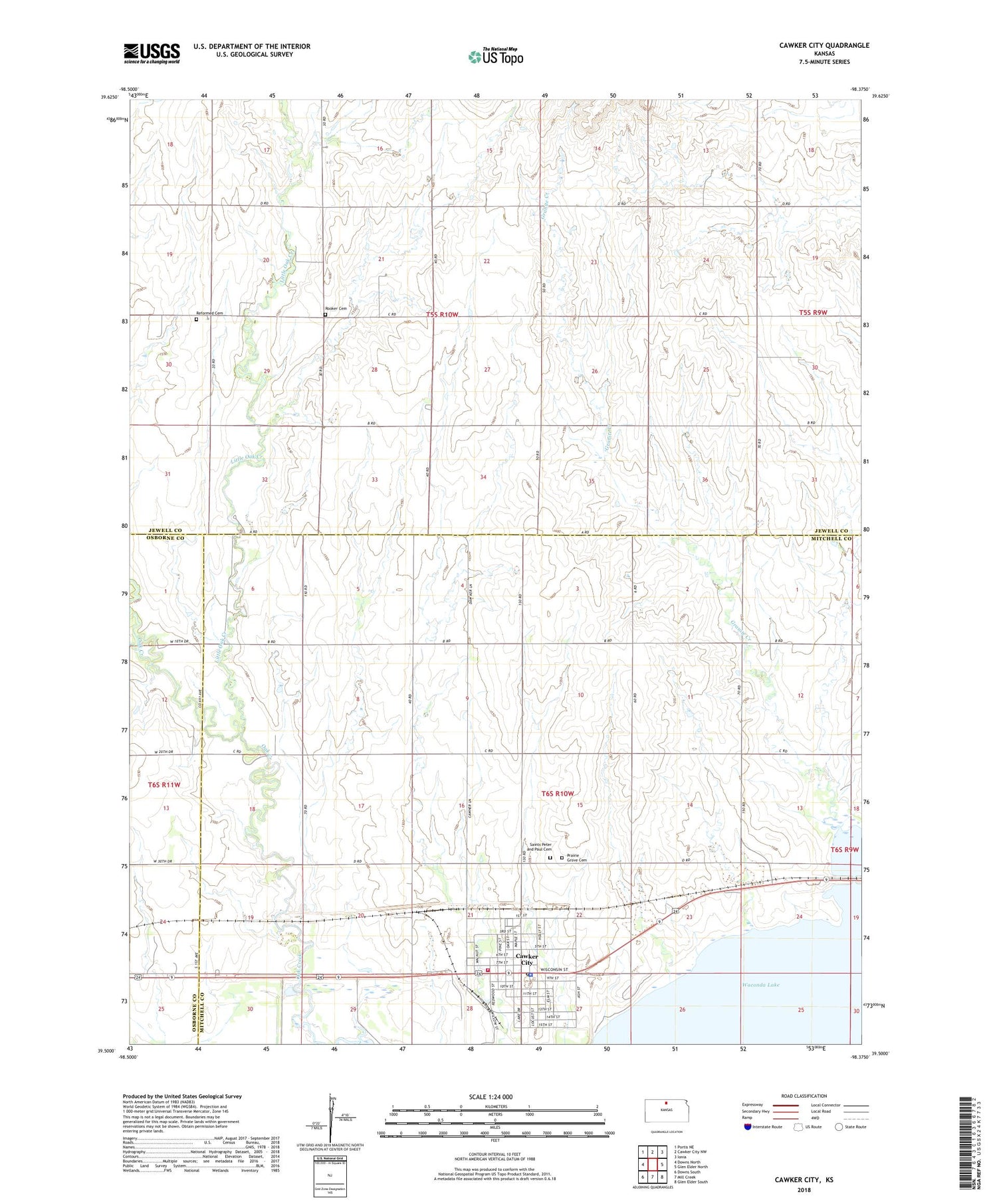 Cawker City Kansas US Topo Map Image