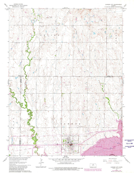 Classic USGS Cawker City Kansas 7.5'x7.5' Topo Map Image