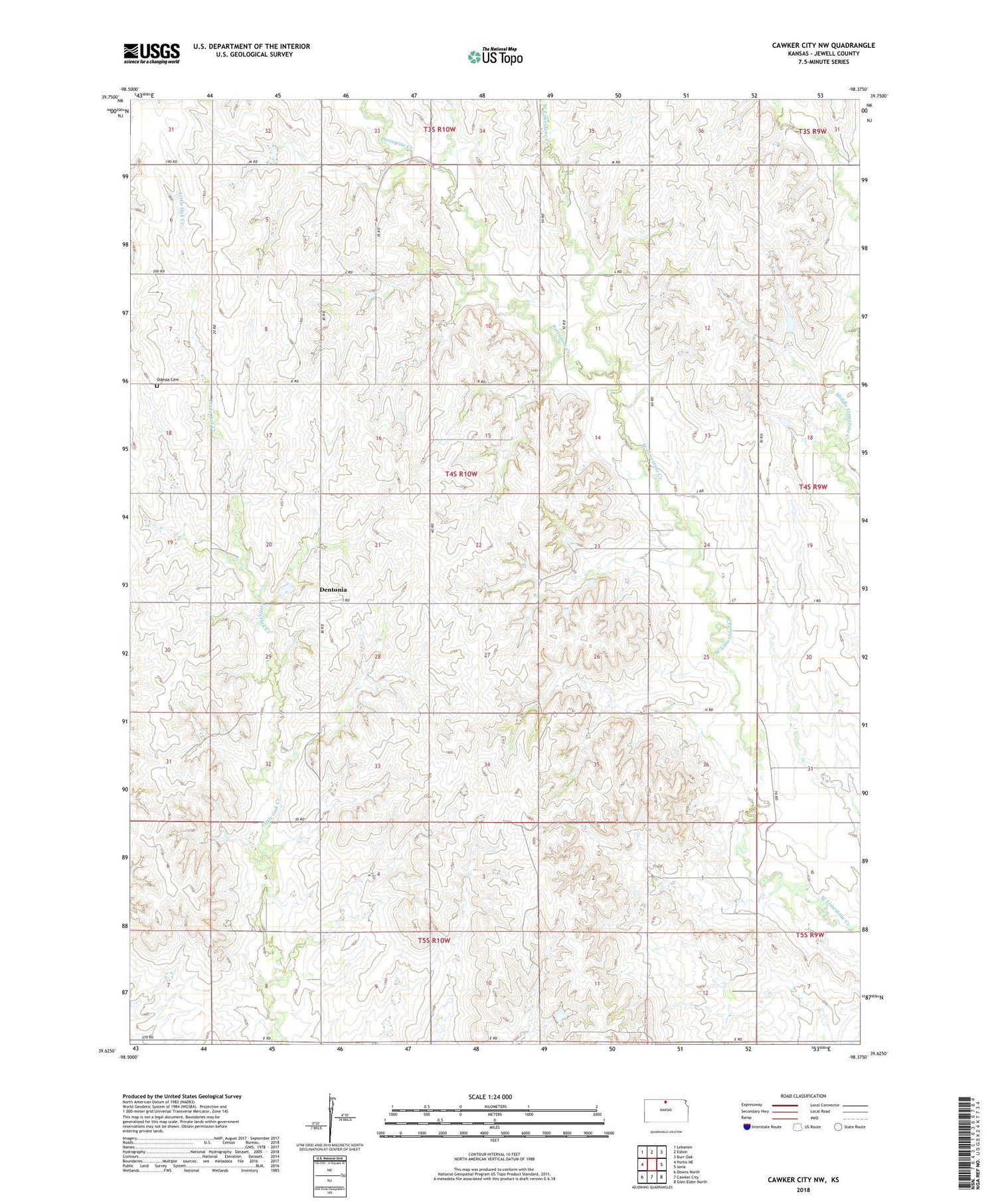 Cawker City NW Kansas US Topo Map Image