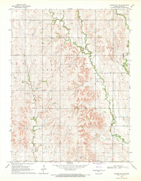 Classic USGS Cawker City NW Kansas 7.5'x7.5' Topo Map Image