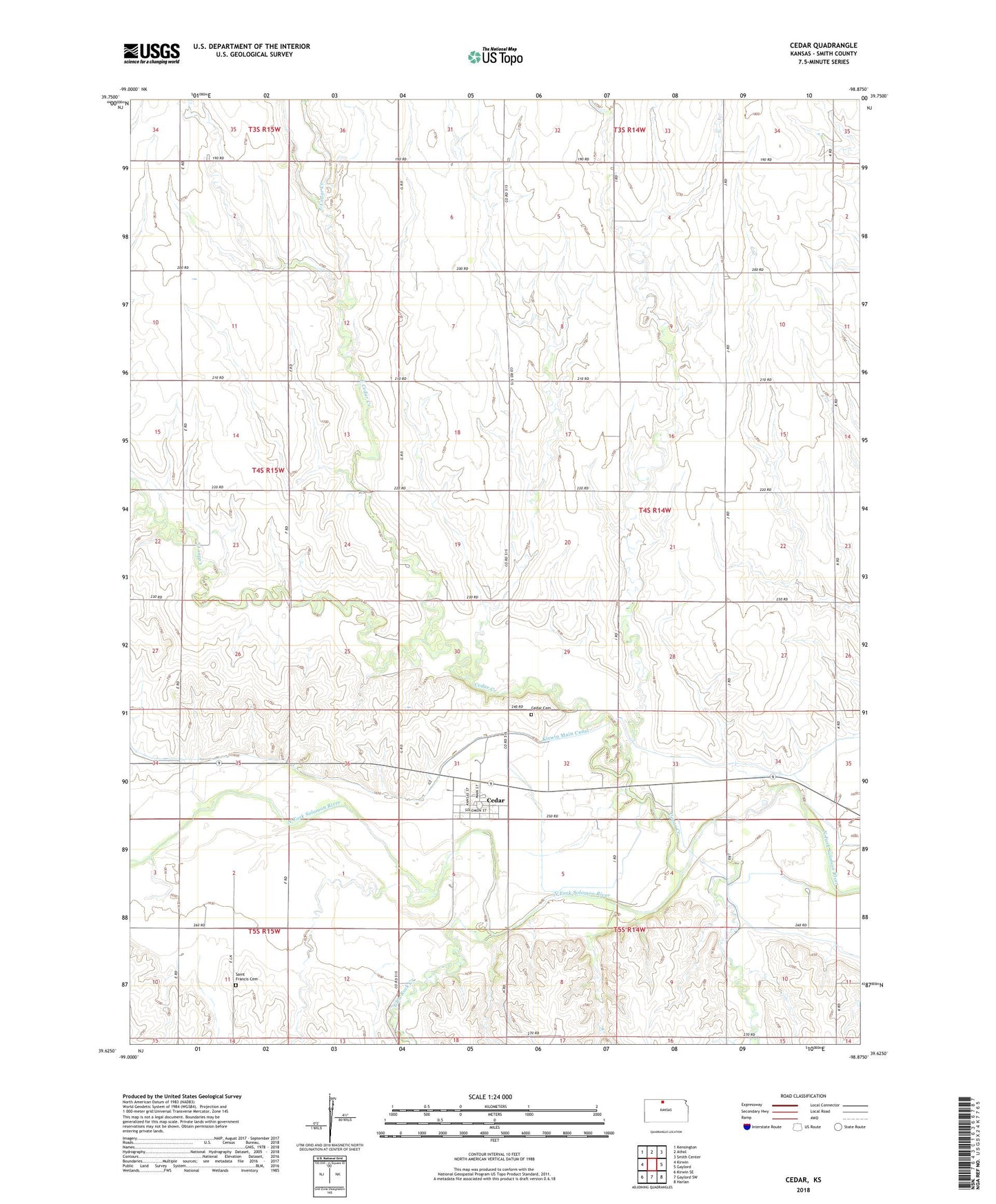 Cedar Kansas US Topo Map Image