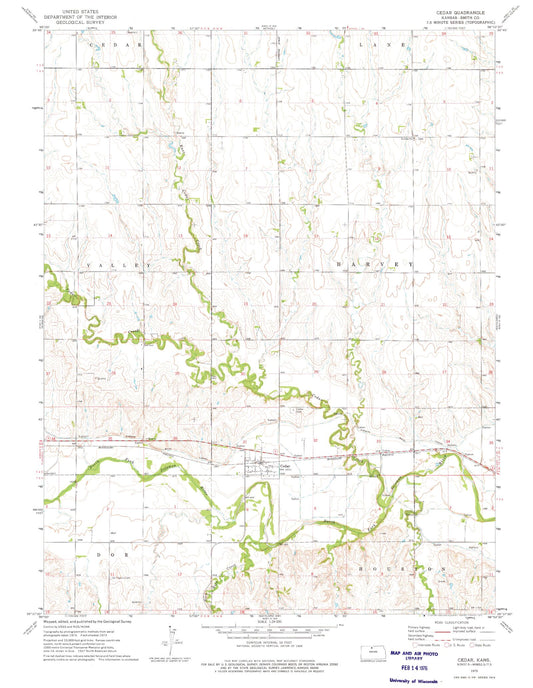Classic USGS Cedar Kansas 7.5'x7.5' Topo Map Image