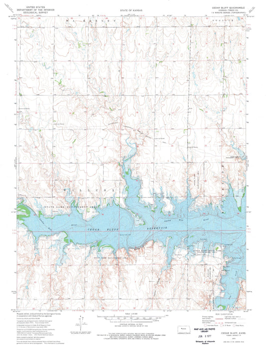 Classic USGS Cedar Bluff Kansas 7.5'x7.5' Topo Map Image