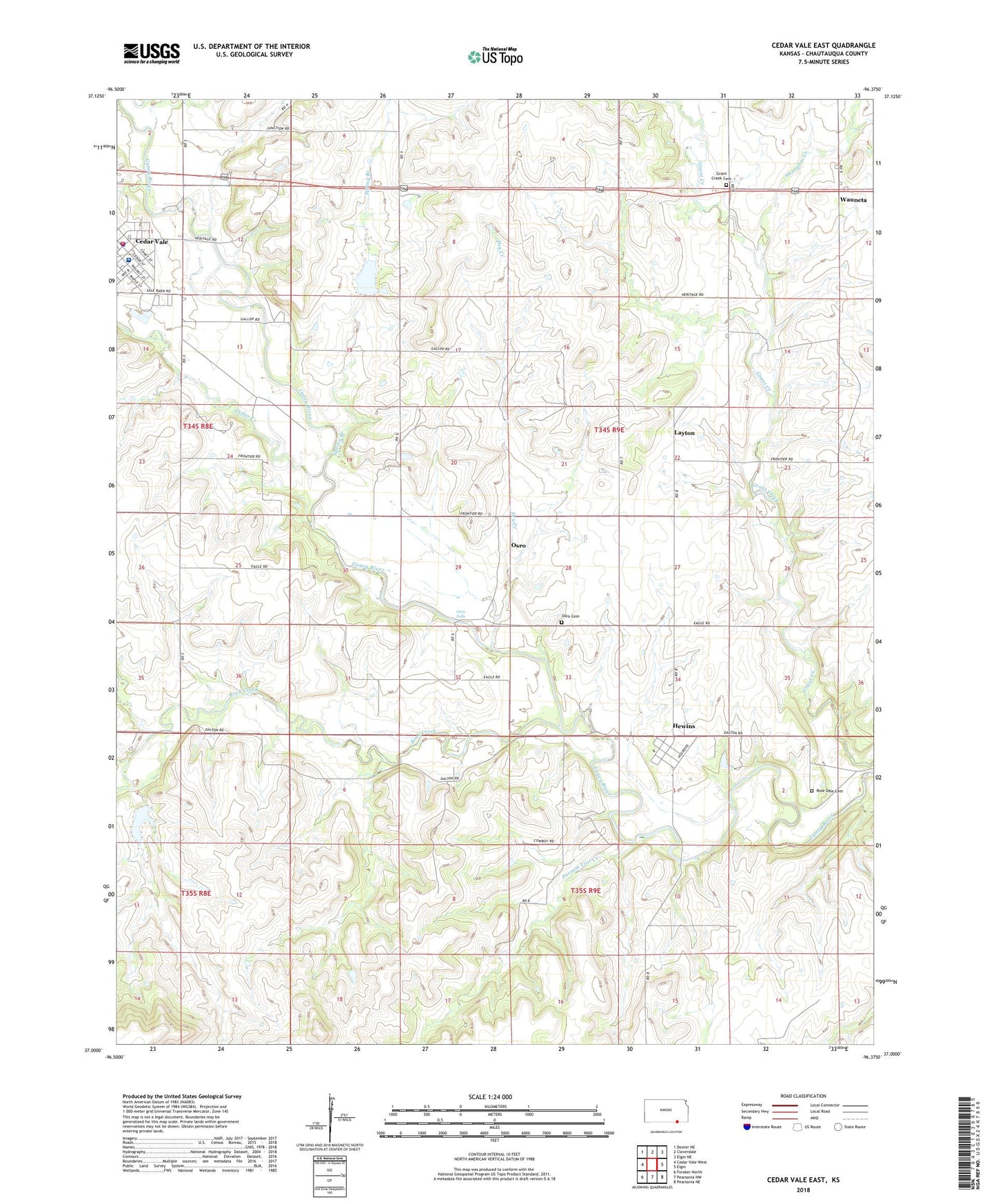 Cedar Vale East Kansas US Topo Map Image