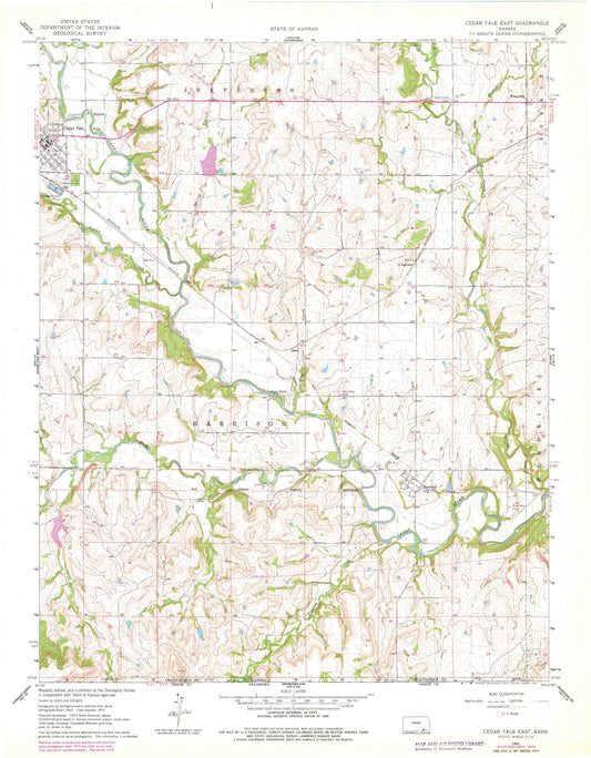 Classic USGS Cedar Vale East Kansas 7.5'x7.5' Topo Map Image