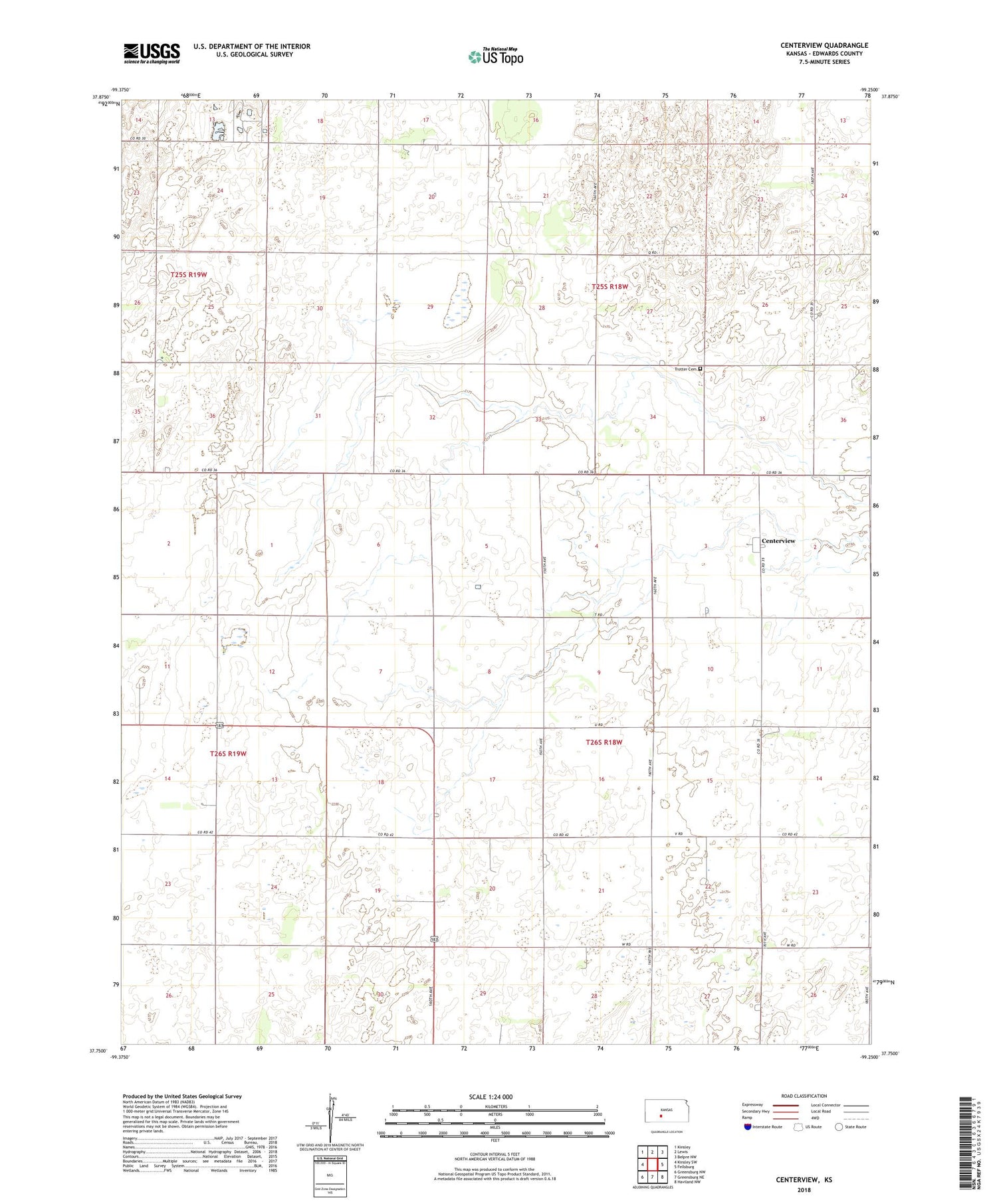 Centerview Kansas US Topo Map Image