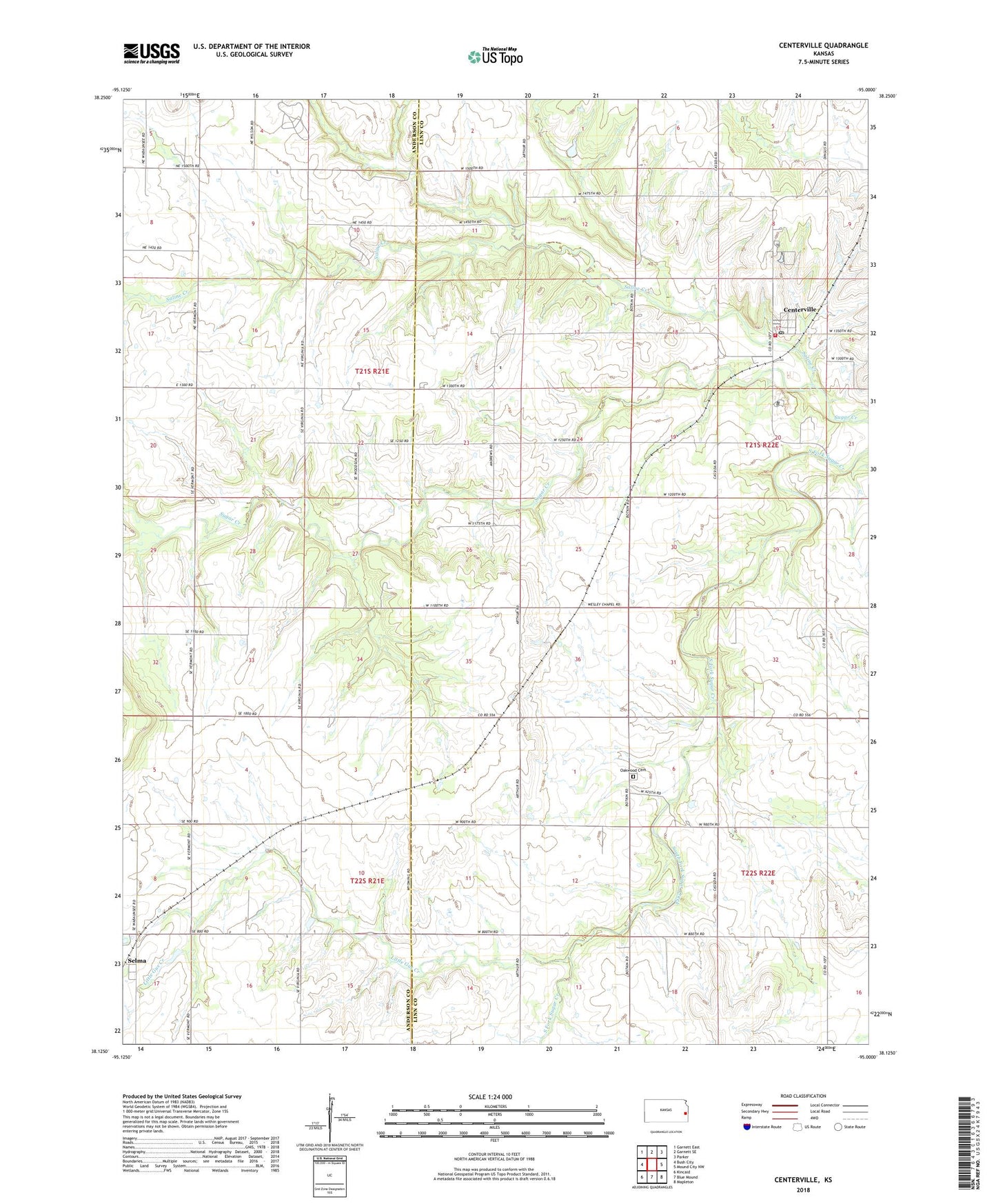 Centerville Kansas US Topo Map Image