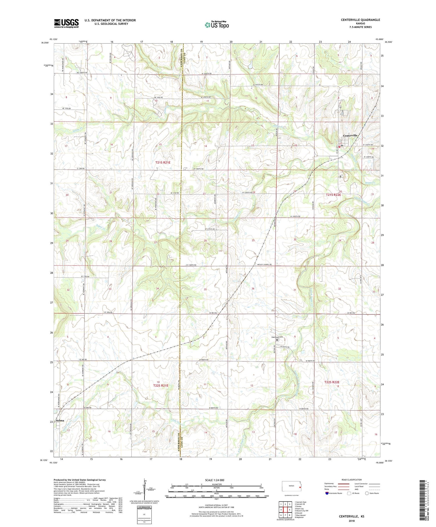 Centerville Kansas US Topo Map Image