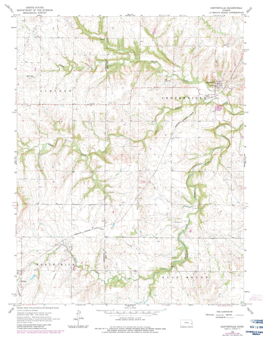 Classic USGS Centerville Kansas 7.5'x7.5' Topo Map Image
