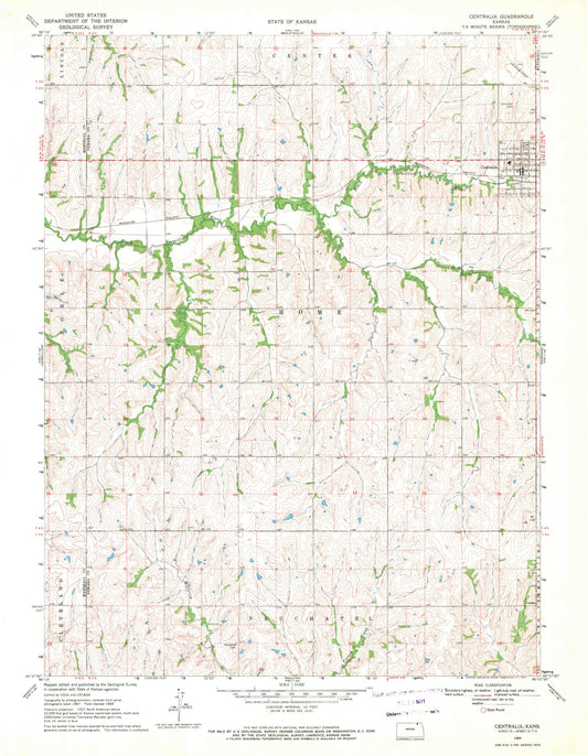 Classic USGS Centralia Kansas 7.5'x7.5' Topo Map Image