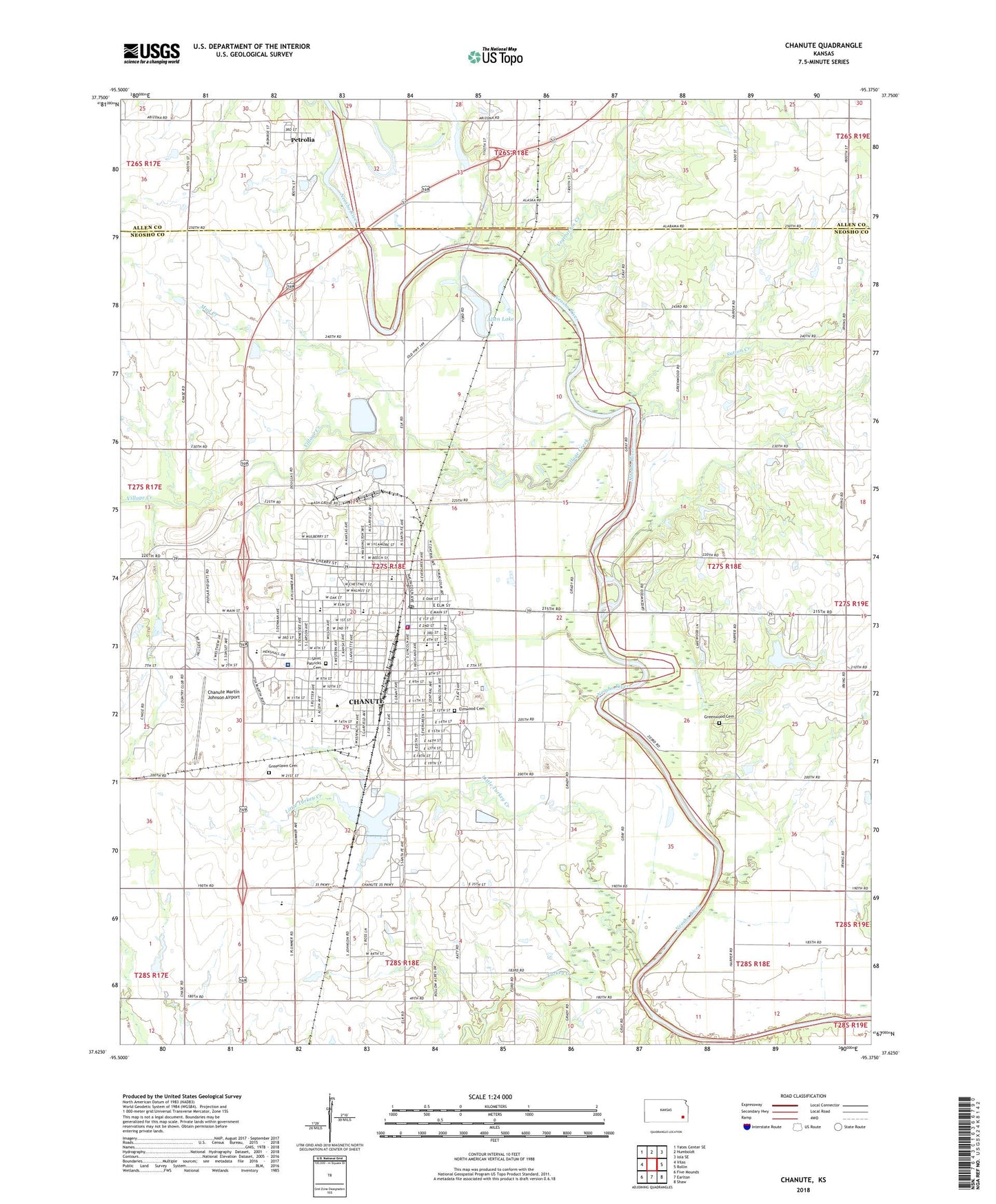 Chanute Kansas US Topo Map Image