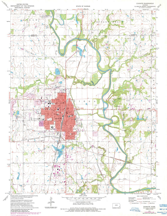 Classic USGS Chanute Kansas 7.5'x7.5' Topo Map Image