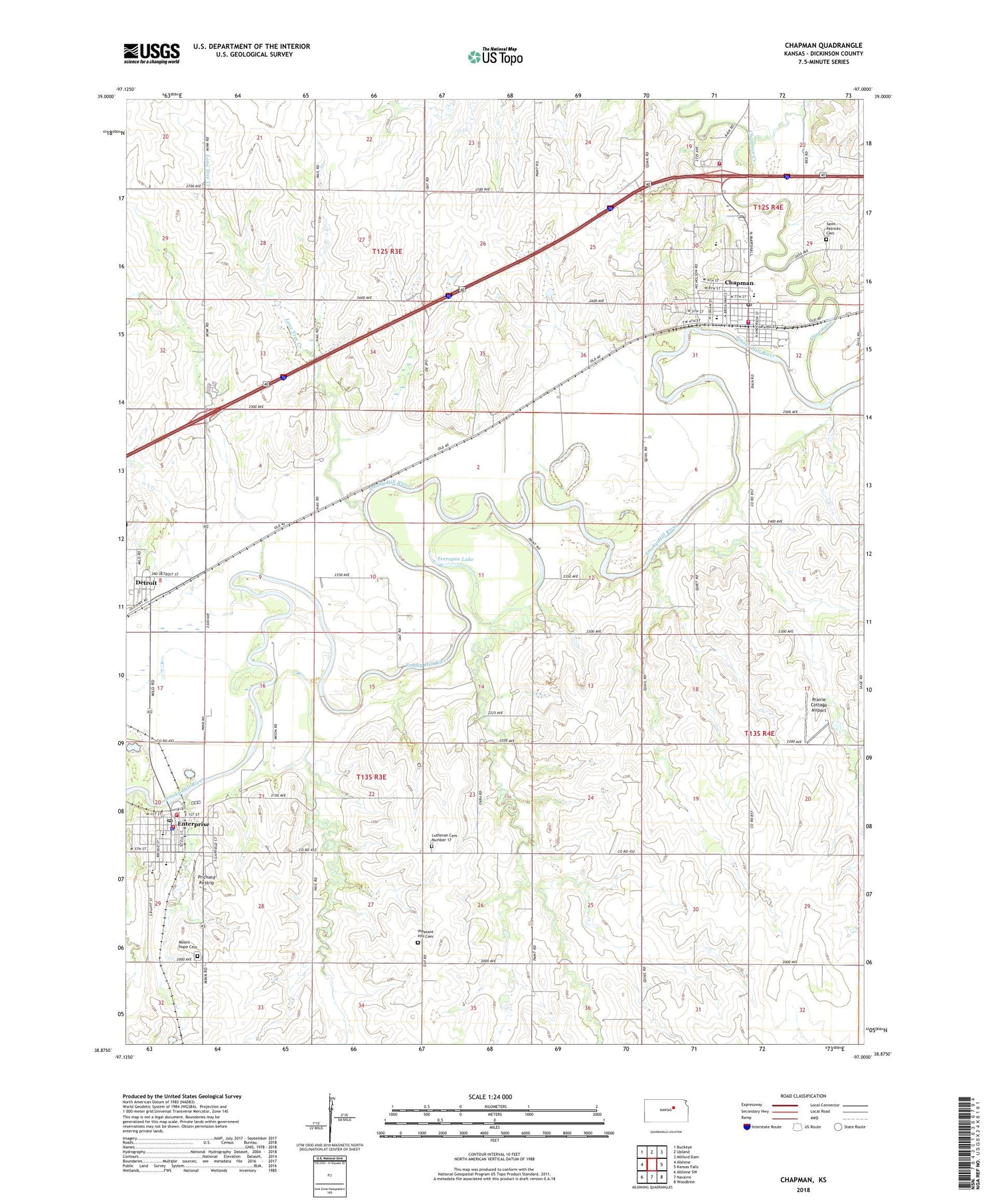 Chapman Kansas US Topo Map Image