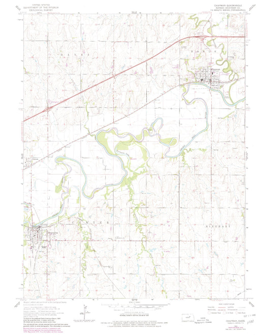 Classic USGS Chapman Kansas 7.5'x7.5' Topo Map Image
