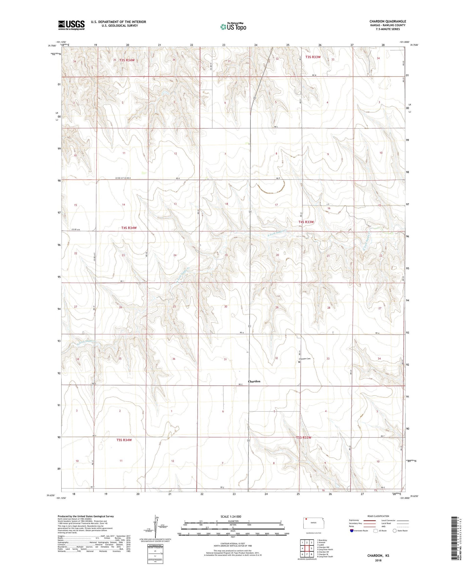 Chardon Kansas US Topo Map Image