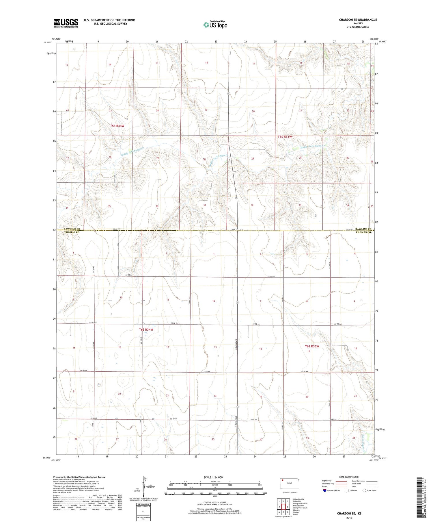 Chardon SE Kansas US Topo Map Image