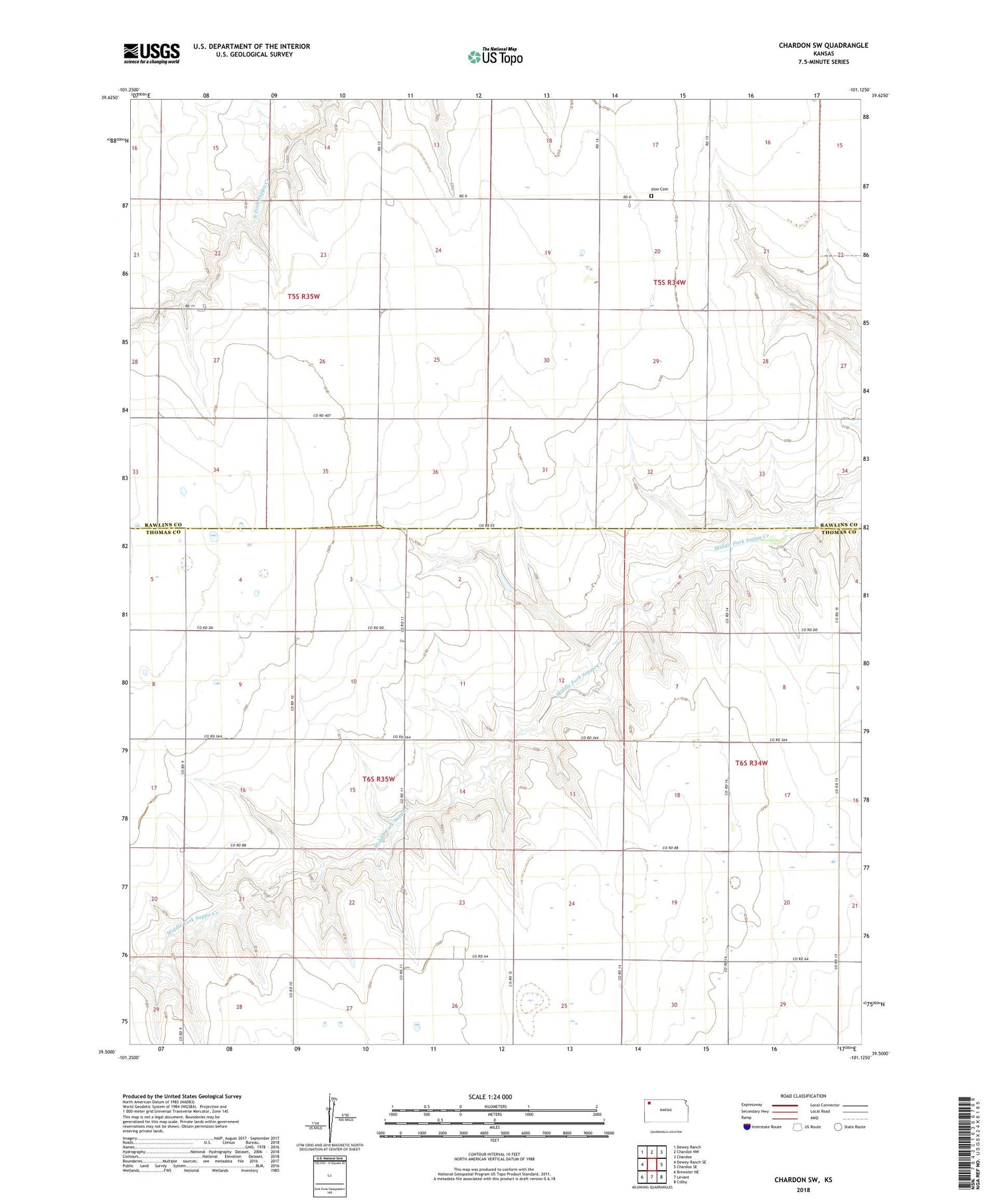 Chardon SW Kansas US Topo Map Image