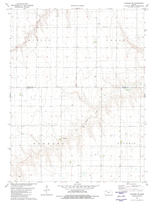 Classic USGS Chardon SW Kansas 7.5'x7.5' Topo Map Image
