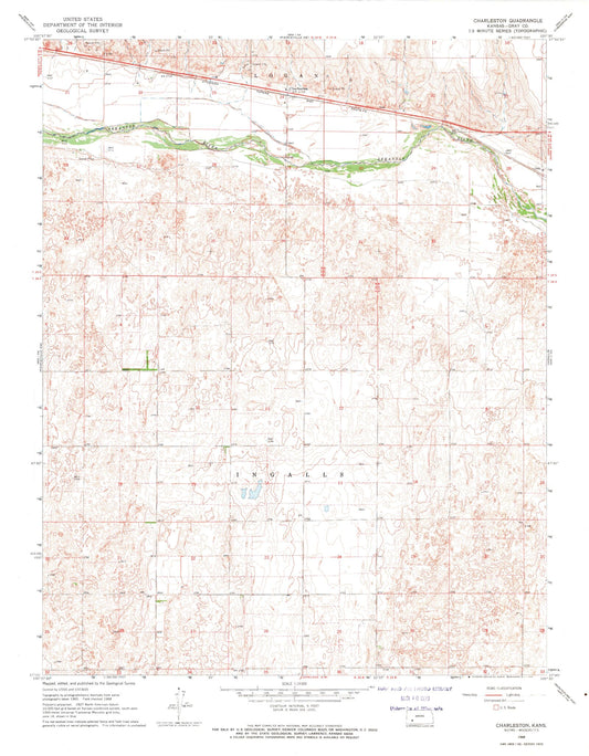 Classic USGS Charleston Kansas 7.5'x7.5' Topo Map Image