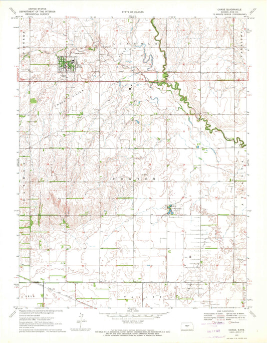 Classic USGS Chase Kansas 7.5'x7.5' Topo Map Image