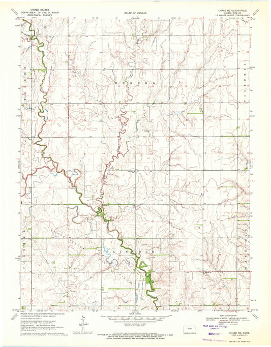 Classic USGS Chase NE Kansas 7.5'x7.5' Topo Map Image