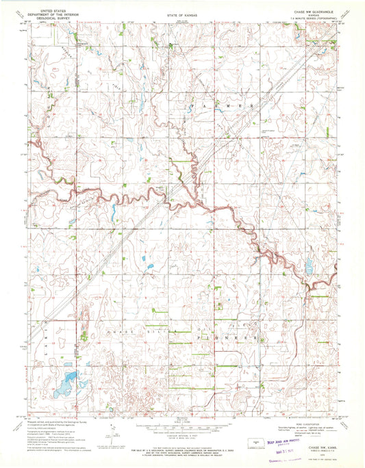 Classic USGS Chase NW Kansas 7.5'x7.5' Topo Map Image