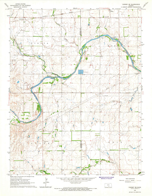 Classic USGS Cheney SE Kansas 7.5'x7.5' Topo Map Image
