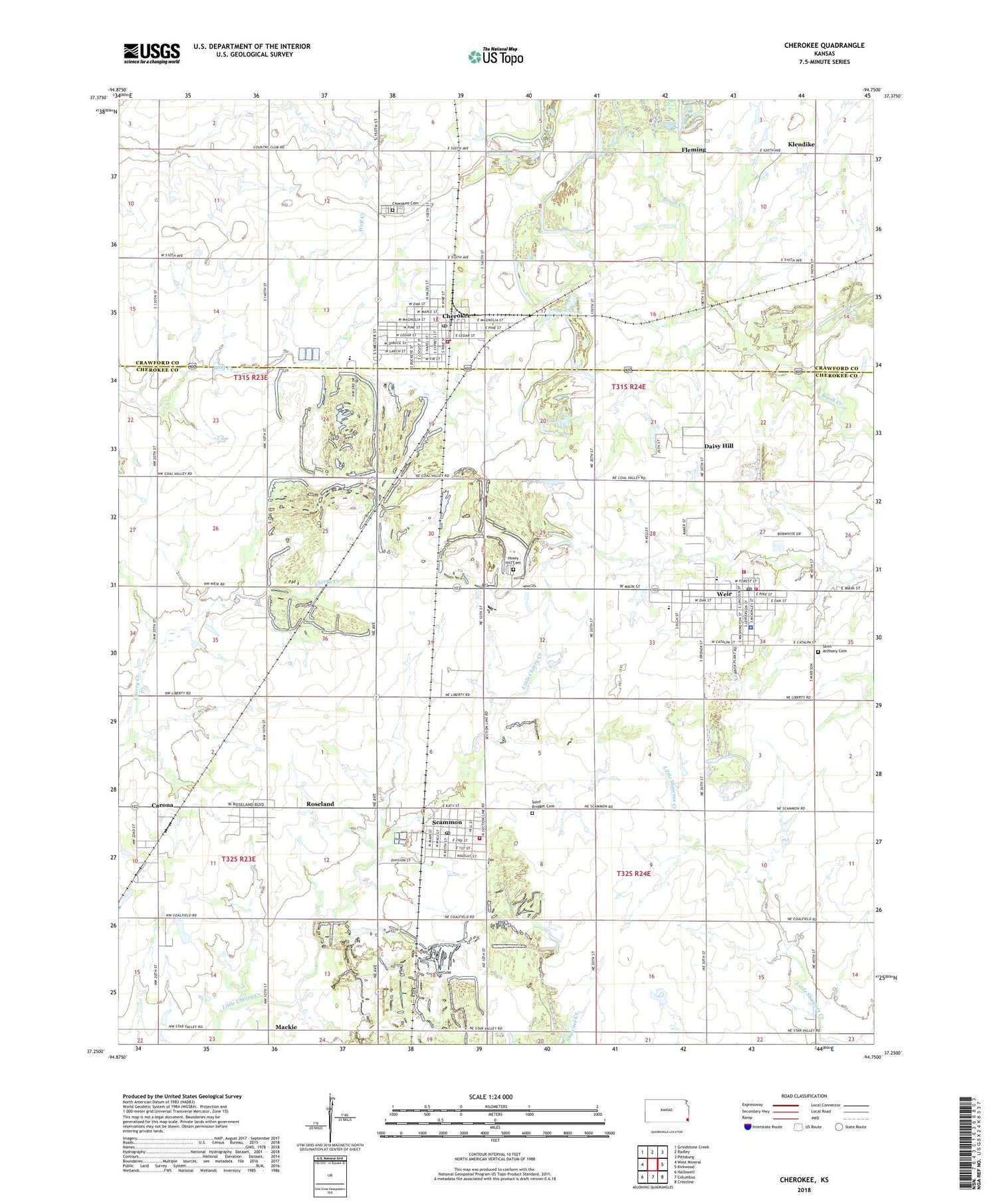 Cherokee Kansas US Topo Map Image