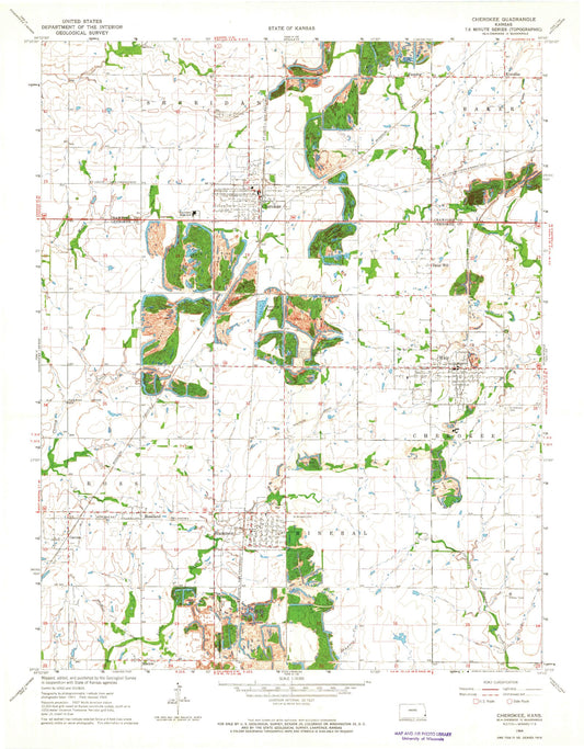 Classic USGS Cherokee Kansas 7.5'x7.5' Topo Map Image