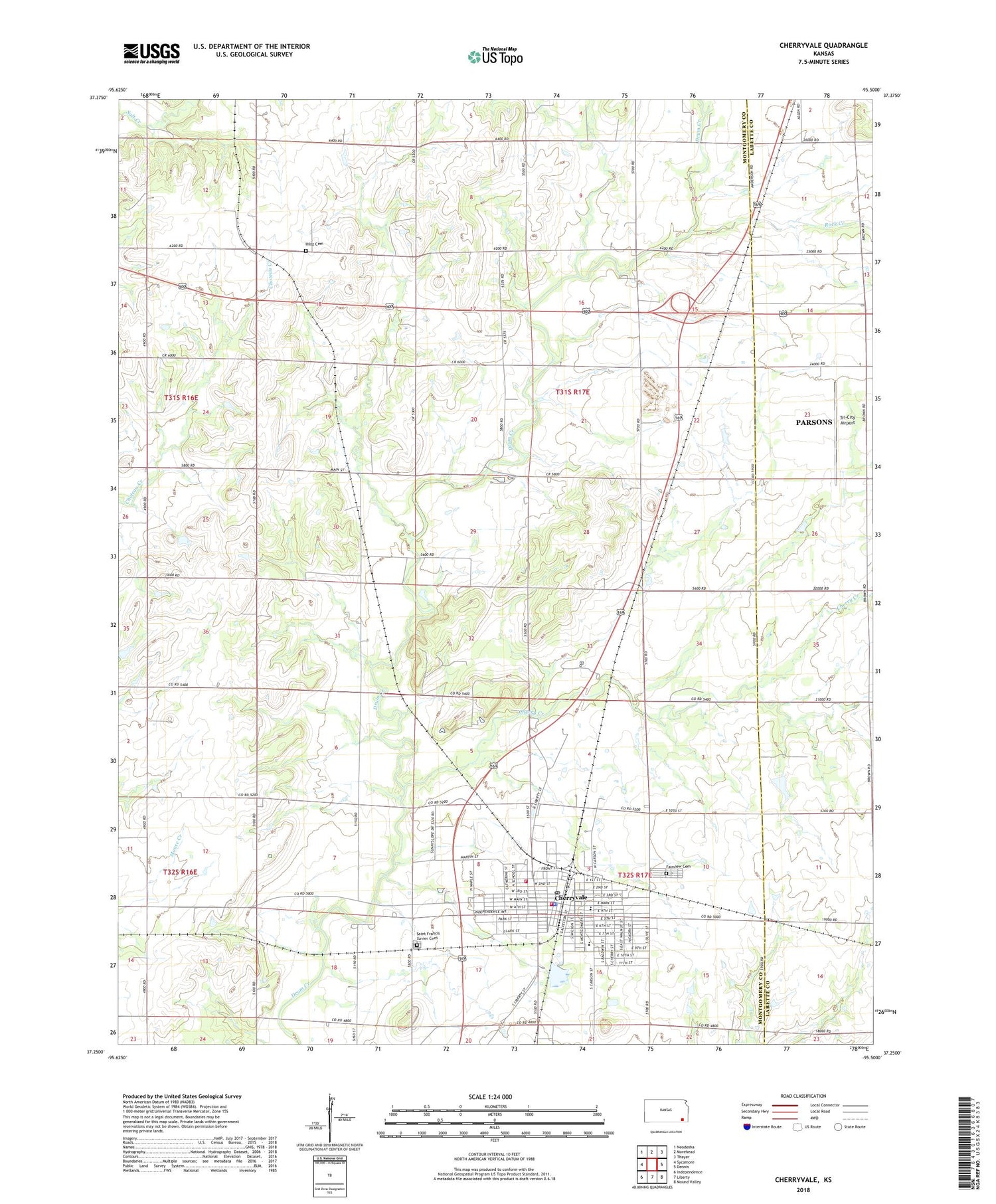 Cherryvale Kansas US Topo Map Image