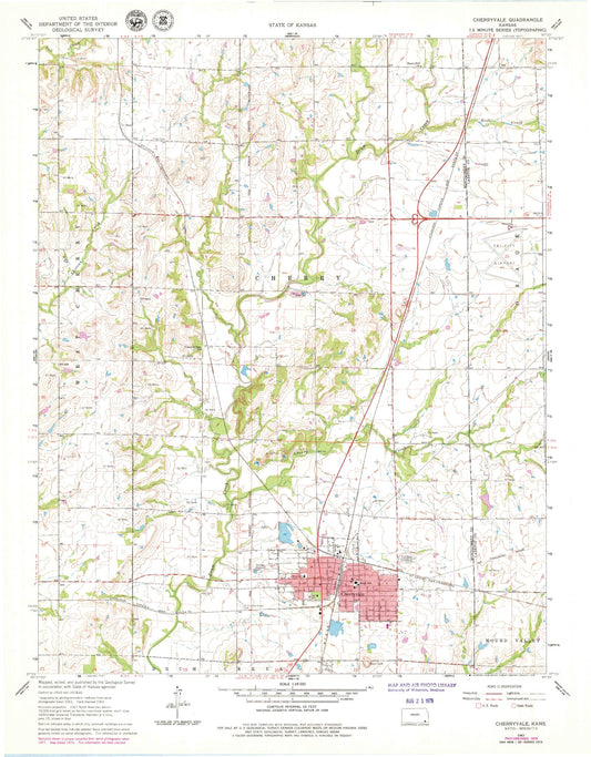 Classic USGS Cherryvale Kansas 7.5'x7.5' Topo Map Image