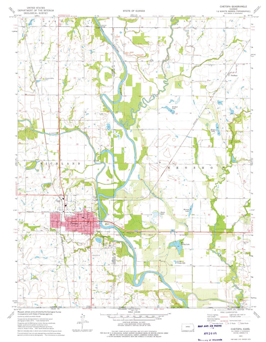 Classic USGS Chetopa Kansas 7.5'x7.5' Topo Map Image