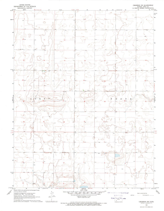 Classic USGS Cimarron NW Kansas 7.5'x7.5' Topo Map Image