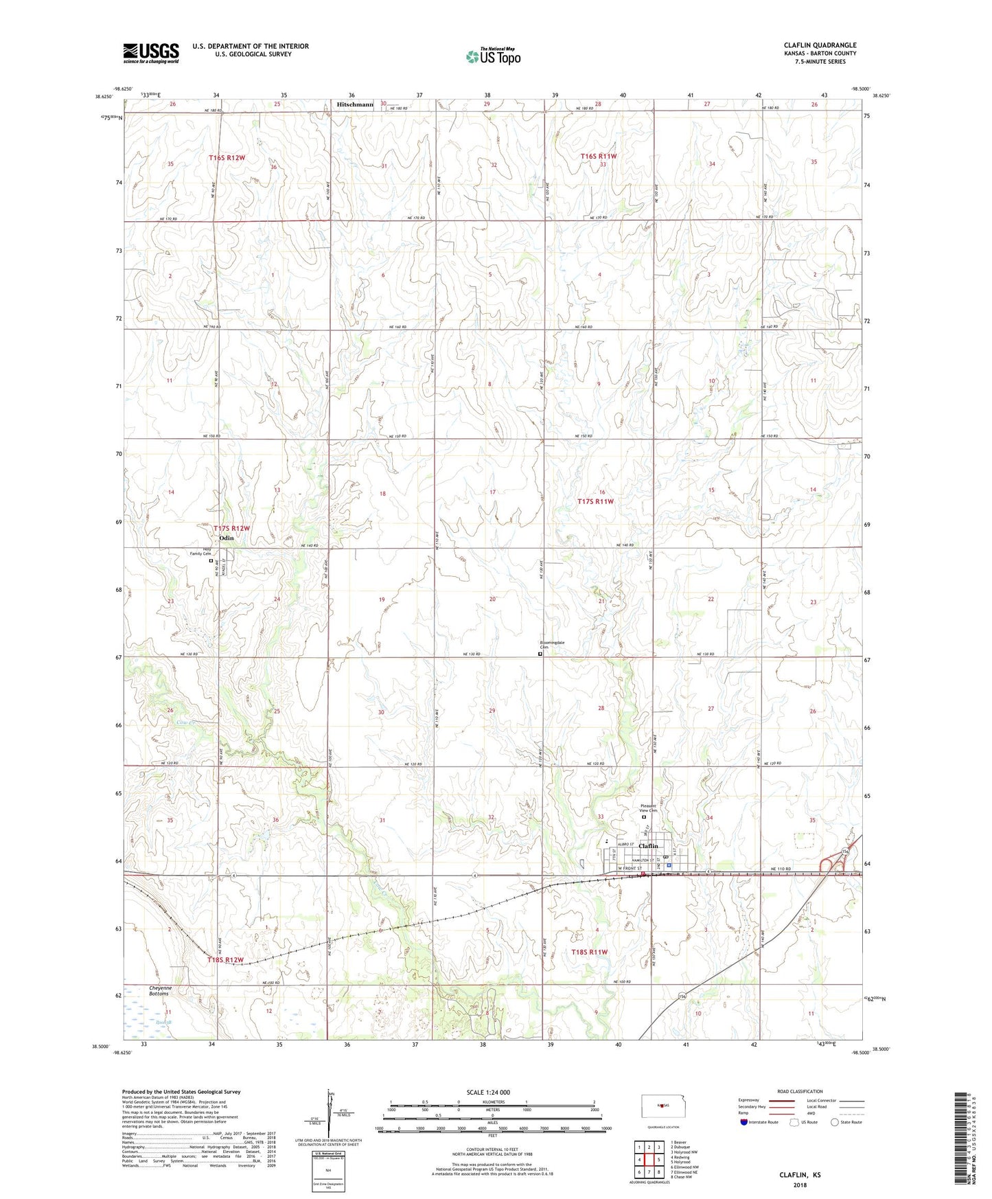 Claflin Kansas US Topo Map Image
