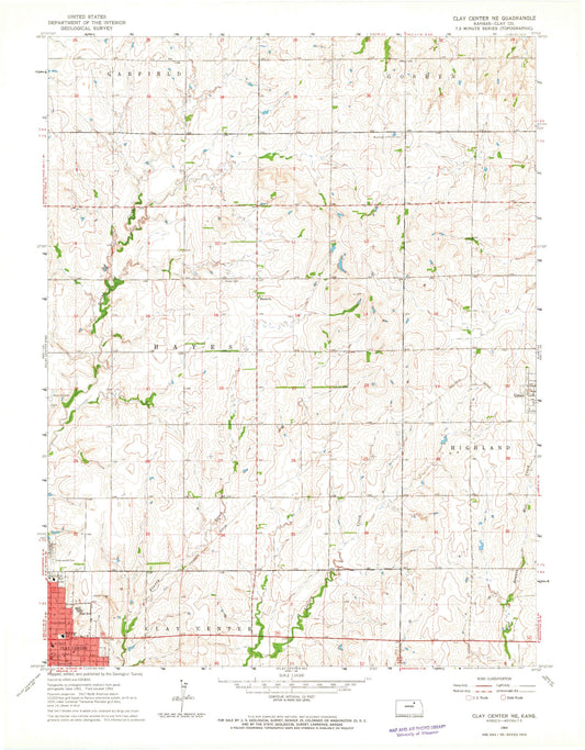 Classic USGS Clay Center NE Kansas 7.5'x7.5' Topo Map Image