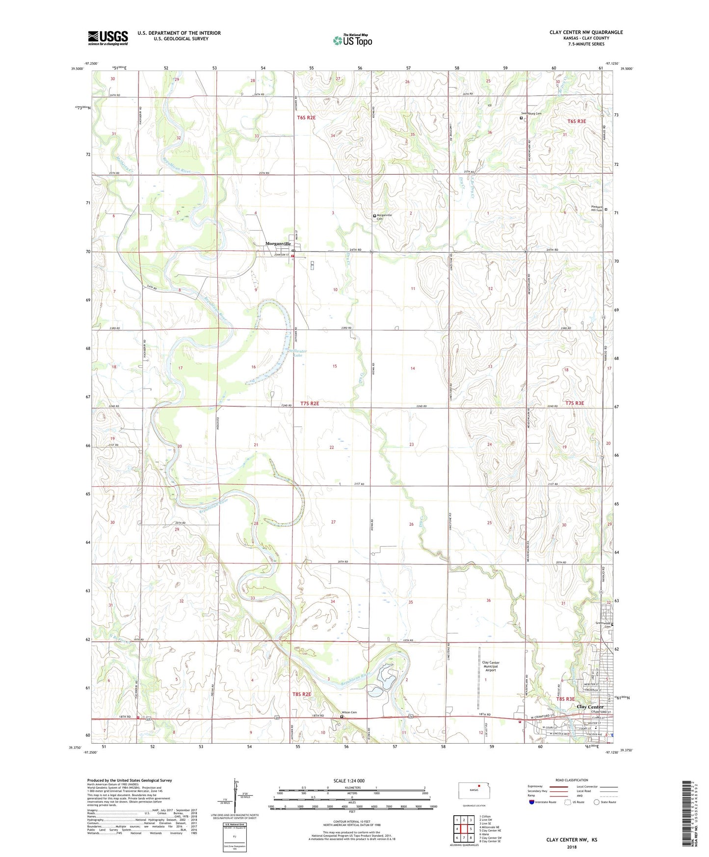 Clay Center NW Kansas US Topo Map Image