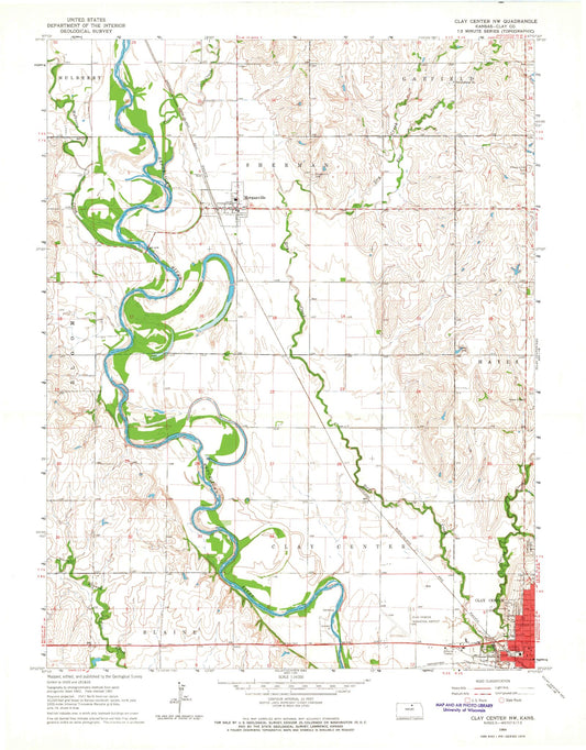 Classic USGS Clay Center NW Kansas 7.5'x7.5' Topo Map Image